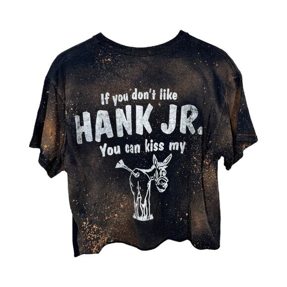 Reworked Bocephus Hank Jr Cropped Graphic Tee XL Oversized Bleached Boho Edgy - Picture 2 of 4